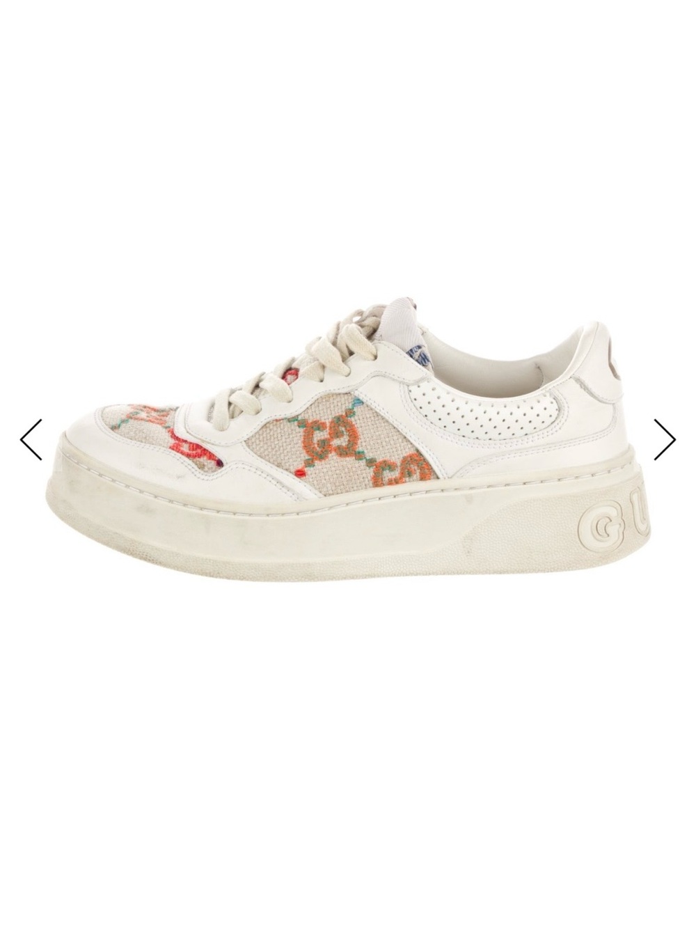 Gucci Cream Leather Floral GG Low-Top Sneaker with Color Accents